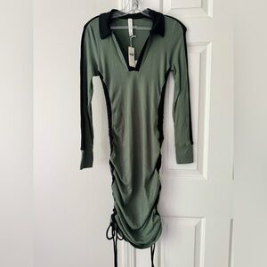 Anthropologie Daily Practice Stretchy Ribbed Green/Black Polo Midi Dress XS